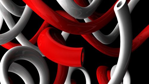 Red and white curved shapes HD Wallpaper