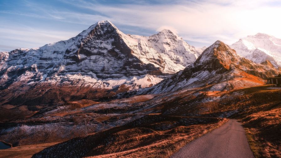 Road in the mountains of Switzerland HD Wallpaper