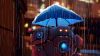 Robot under an umbrella HD Wallpaper