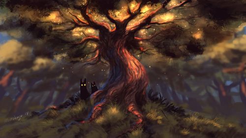 Scary creatures around a tree HD Wallpaper