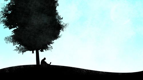 Silhouette Drawing Under a Tree Vector Wallpaper for Desktop and Mobiles