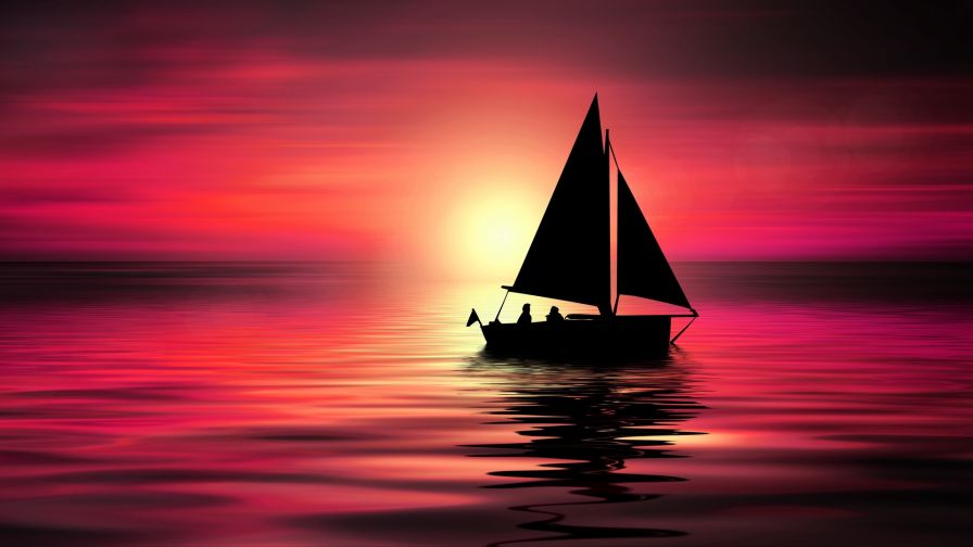 Silhouette of small yacht sailing on sea HD Wallpaper