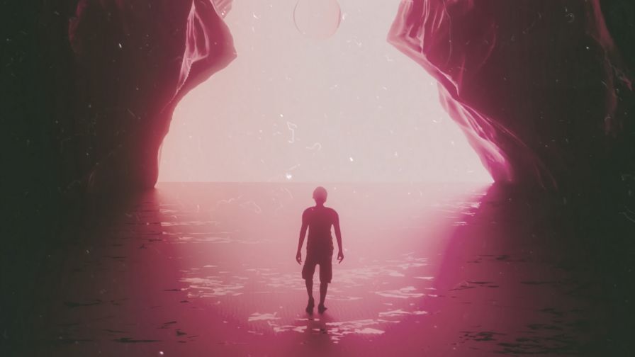 Silhouette standing inside a cave HD Wallpaper