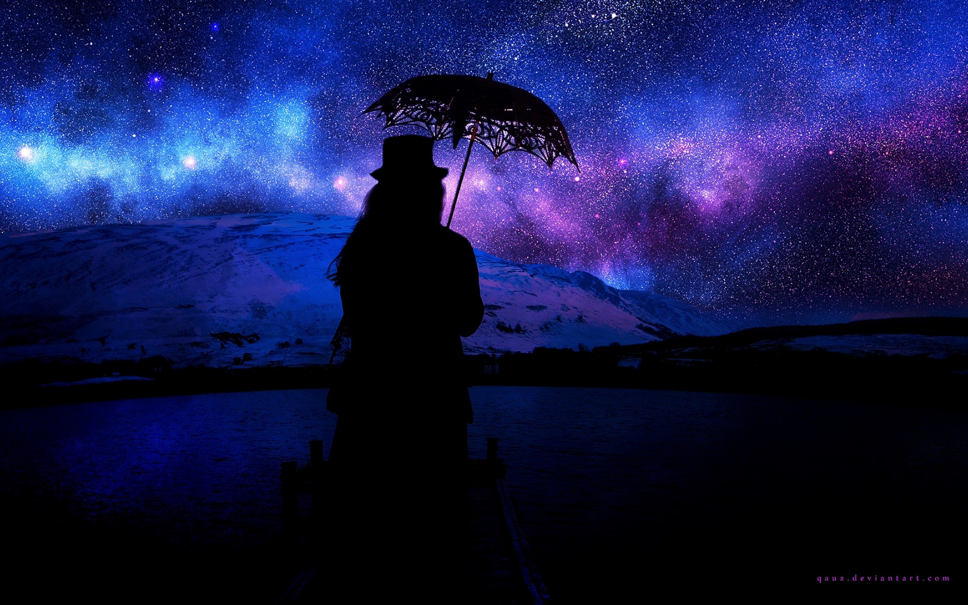 Silhouette with an umbrella HD Wallpaper