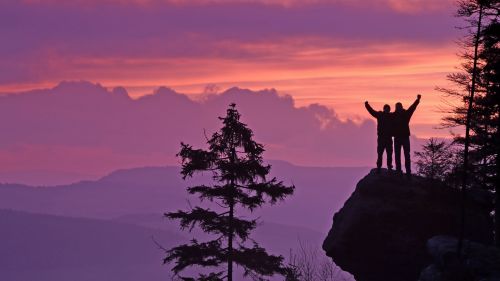 Silhouettes at the mountain HD Wallpaper