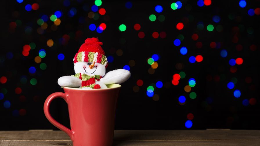 Snowman In Red Ceramic Mug HD Wallpaper