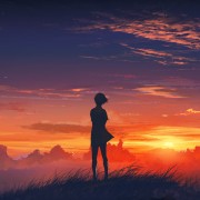 Sunset anime girl HD Wallpaper