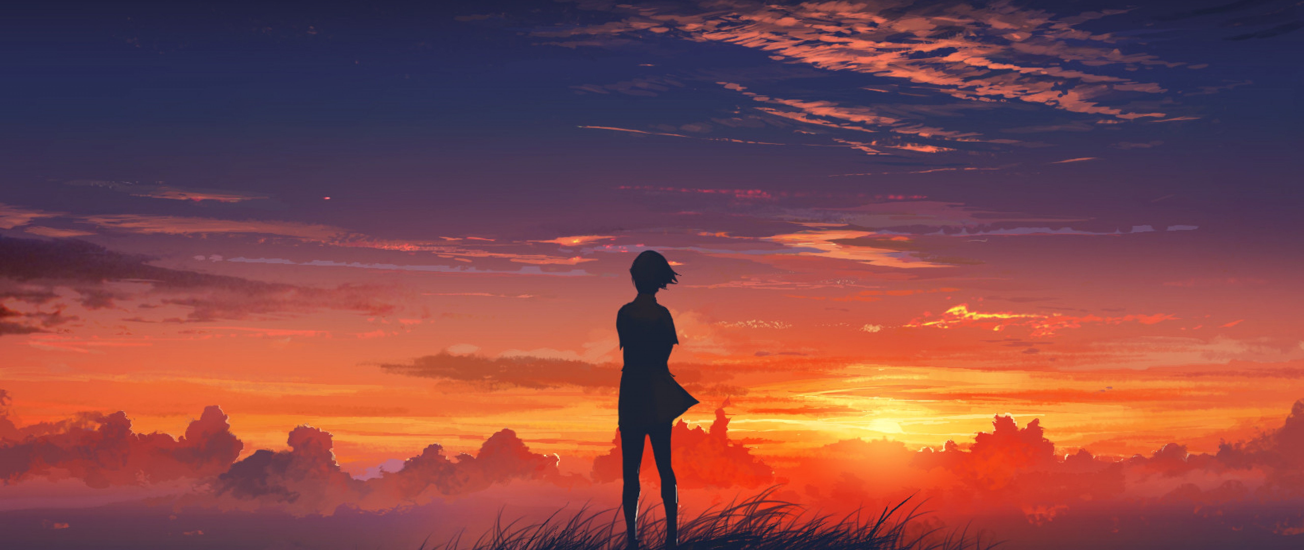 Sunset anime girl HD Wallpaper