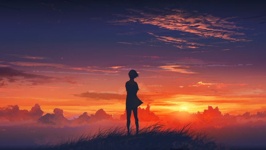 Sunset anime girl HD Wallpaper