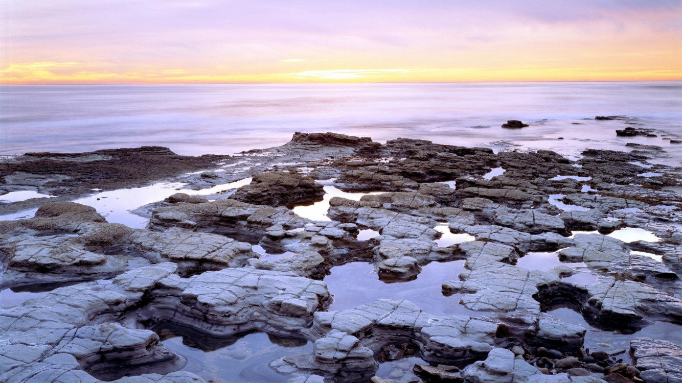 Sunset over Tide Pools on the Pacific Ocean HD Wallpaper