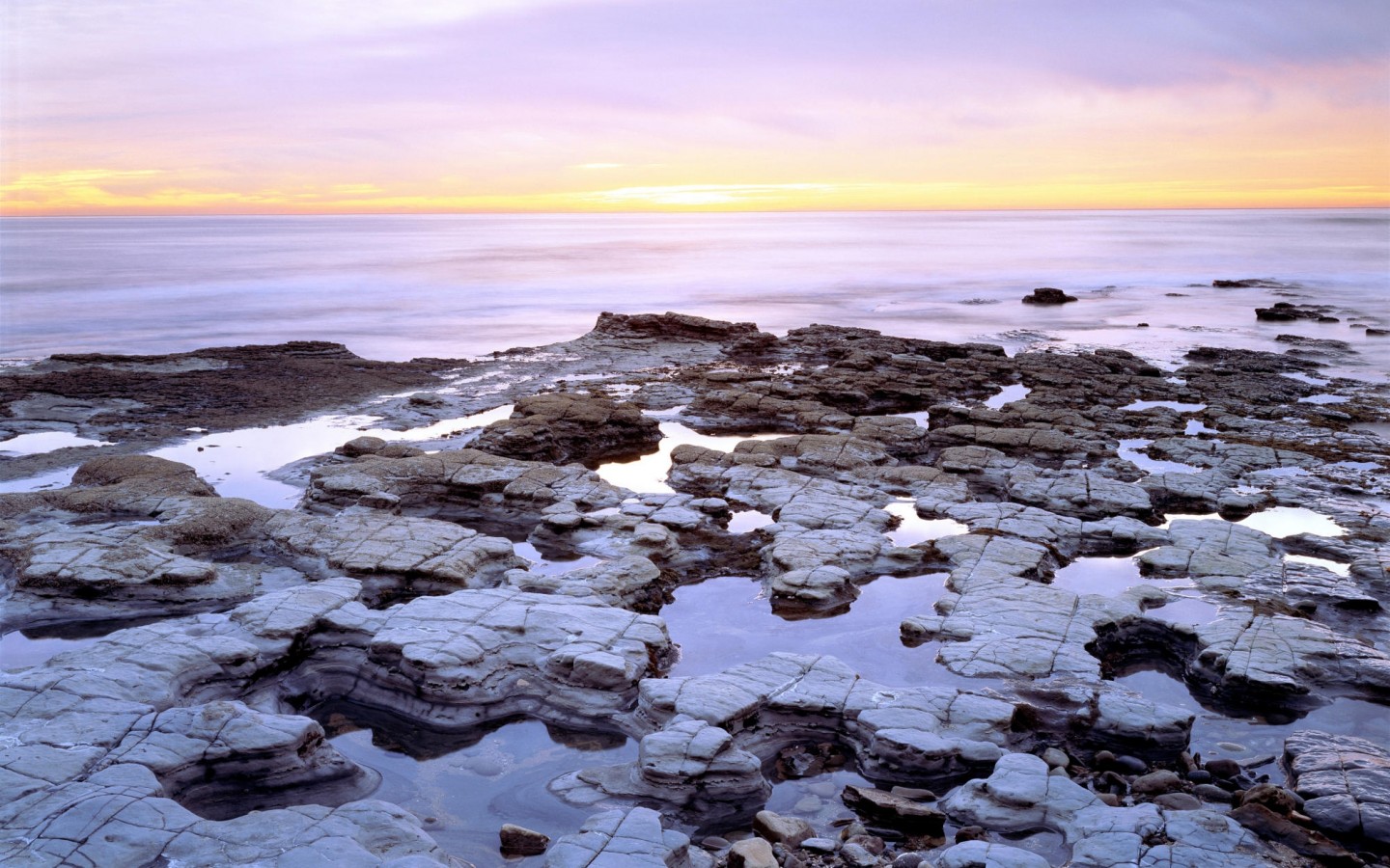 Sunset over Tide Pools on the Pacific Ocean HD Wallpaper