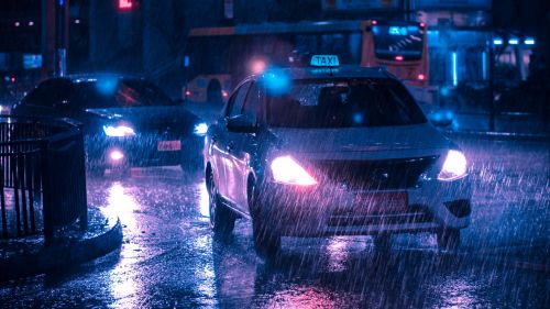 Taxi in a rainy day HD Wallpaper