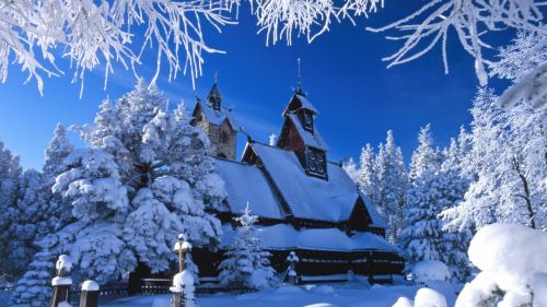 Winter church HD Wallpaper